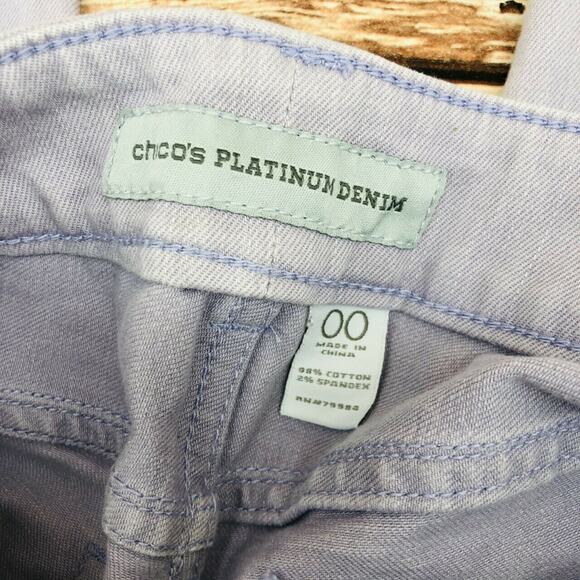 Chicos Women's Platinum Ultimate Fit Skinny Ankle Jeans Sz 00/XS/2 Purple Zip - Picture 5 of 6